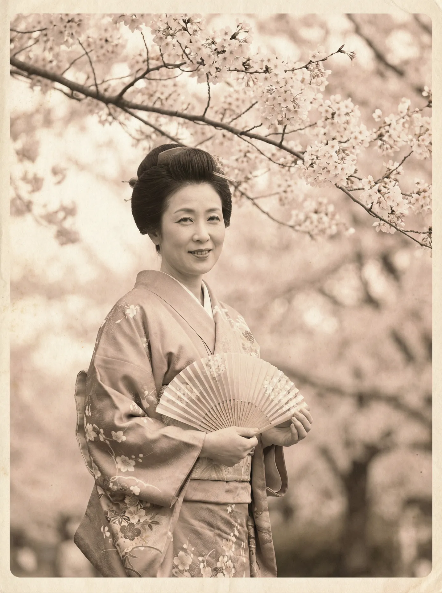 一位持扇的优雅 乔妈 | 精品乔妈传媒 - 乔妈永久地址高清播放 在樱花树下的复古写真